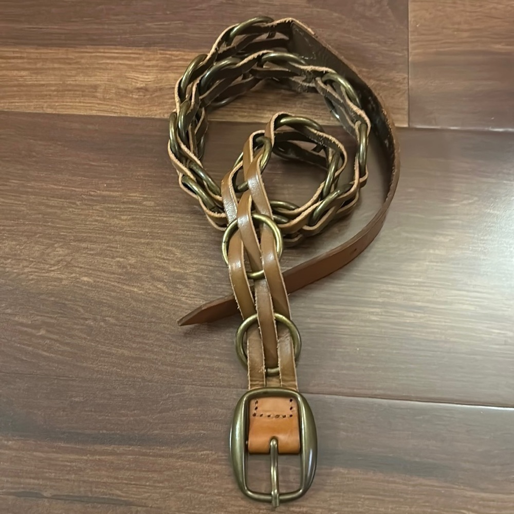 EXPRESS Genuine Leather With Woven Round Metals Belt Size Medium